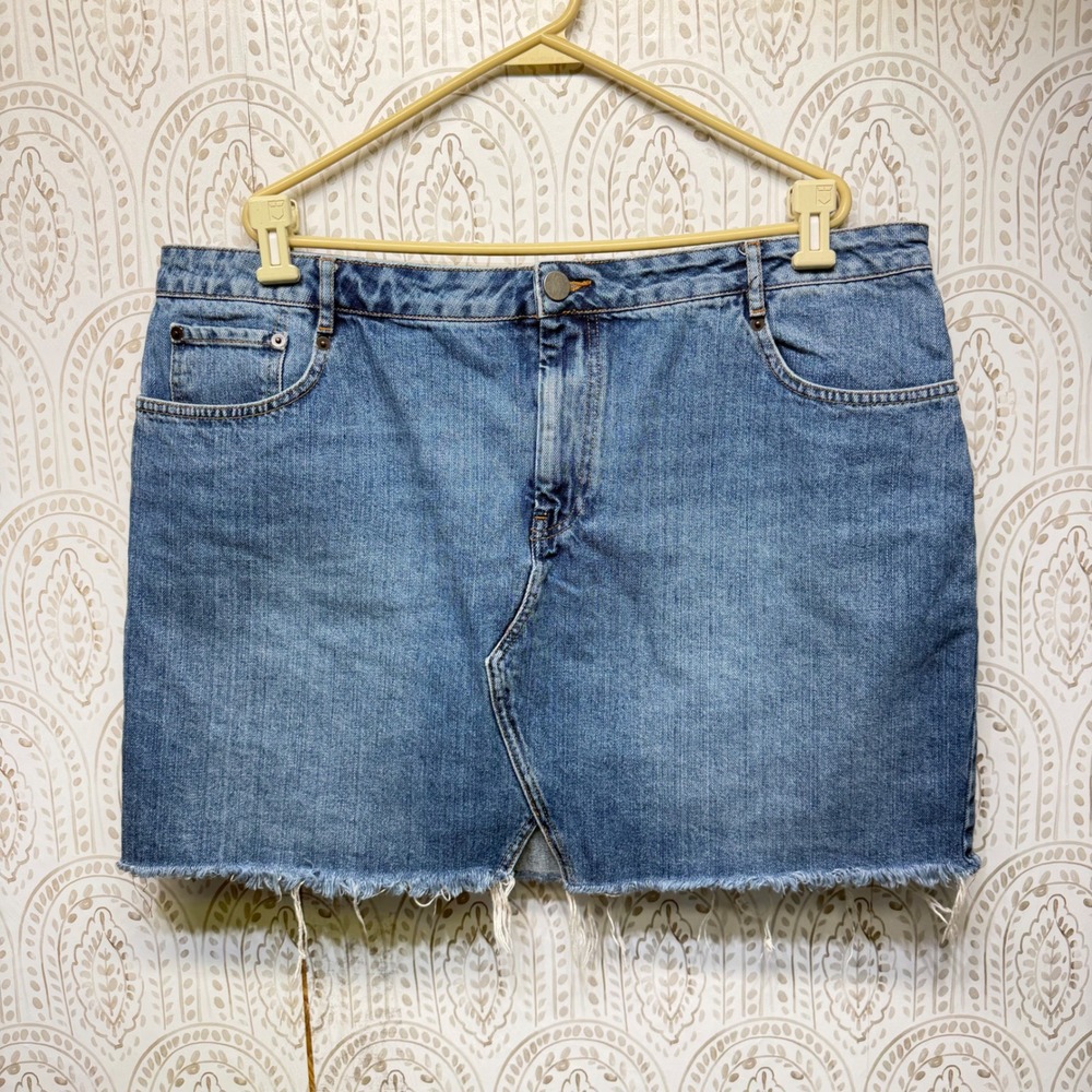 ASOS Denim Skirt‎ Womens 16 Blue Mini Raw Hem Frayed Cotton Casual 5-Pocket
